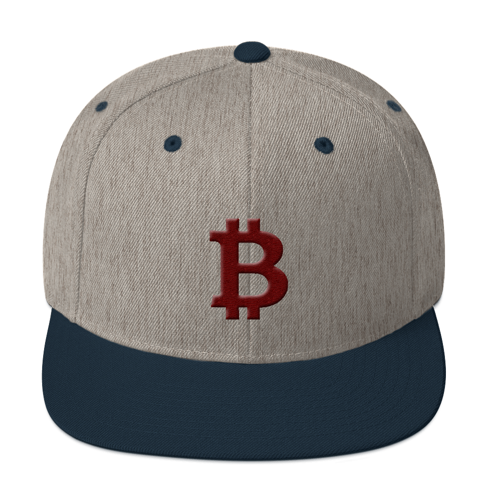 Bitcoin B Snapback Hat Maroon  zeroconfs Heather Grey/ Navy  