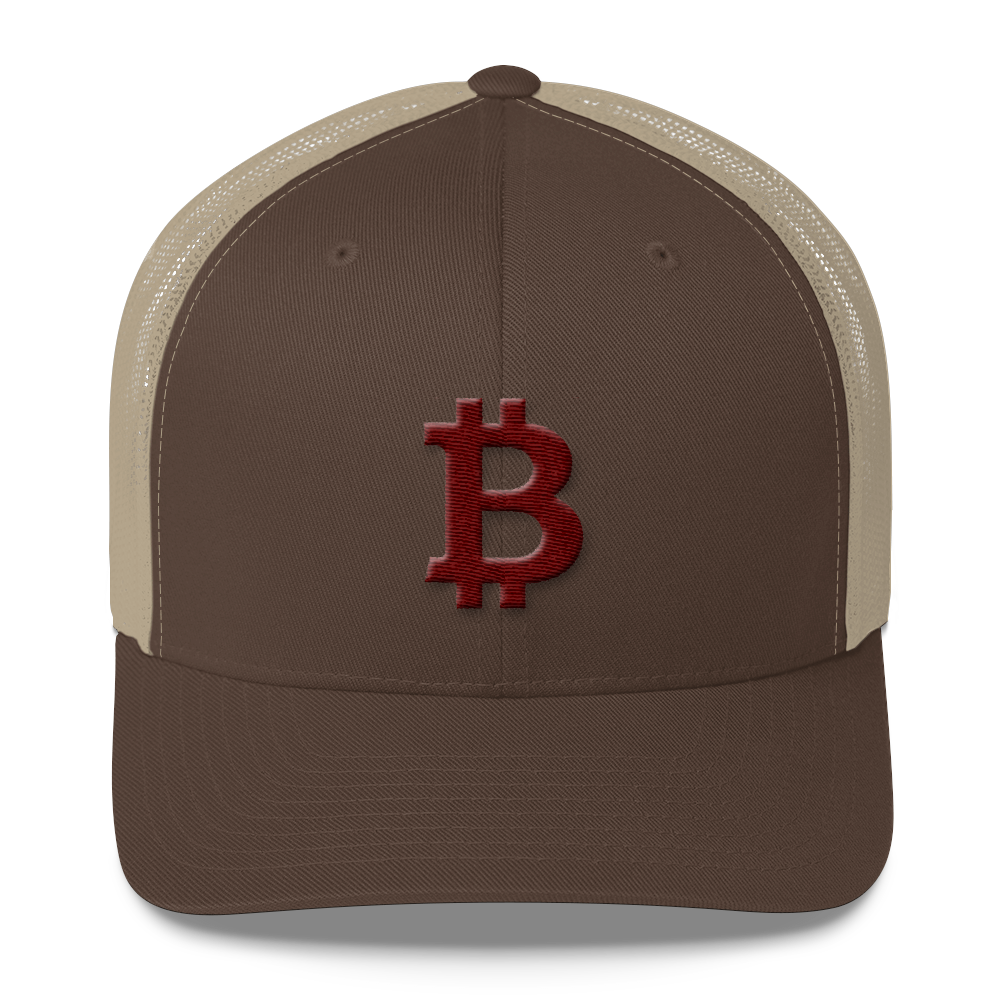 Bitcoin B Trucker Cap Maroon  zeroconfs Brown/ Khaki  
