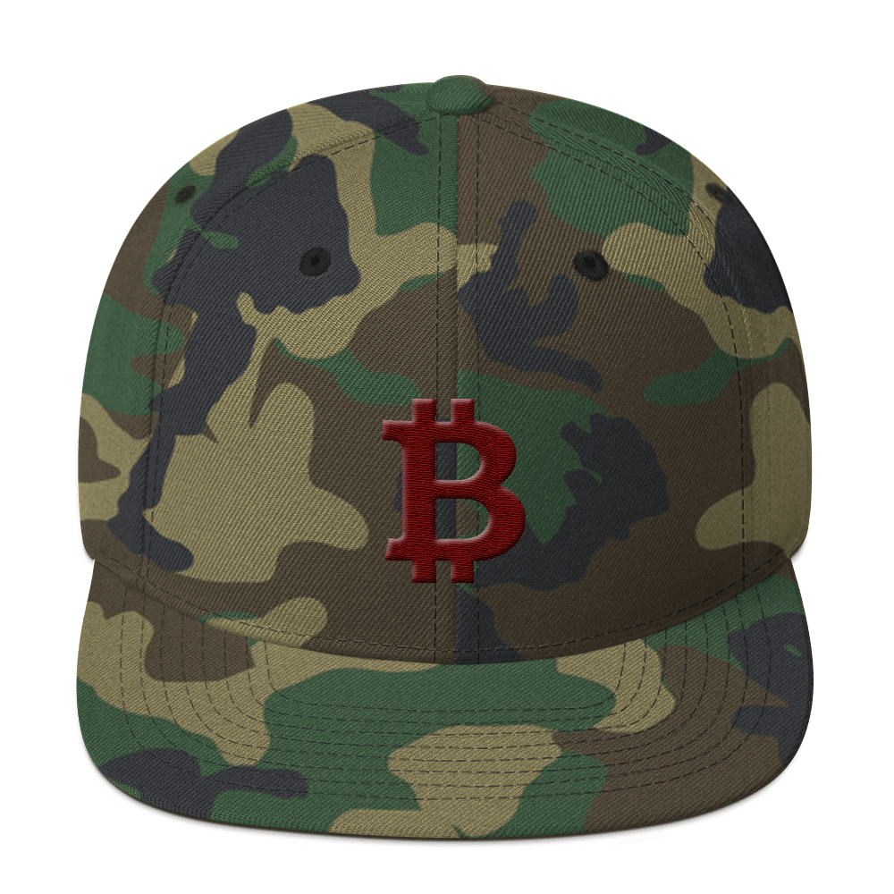 Bitcoin B Snapback Hat Maroon  zeroconfs Green Camo  