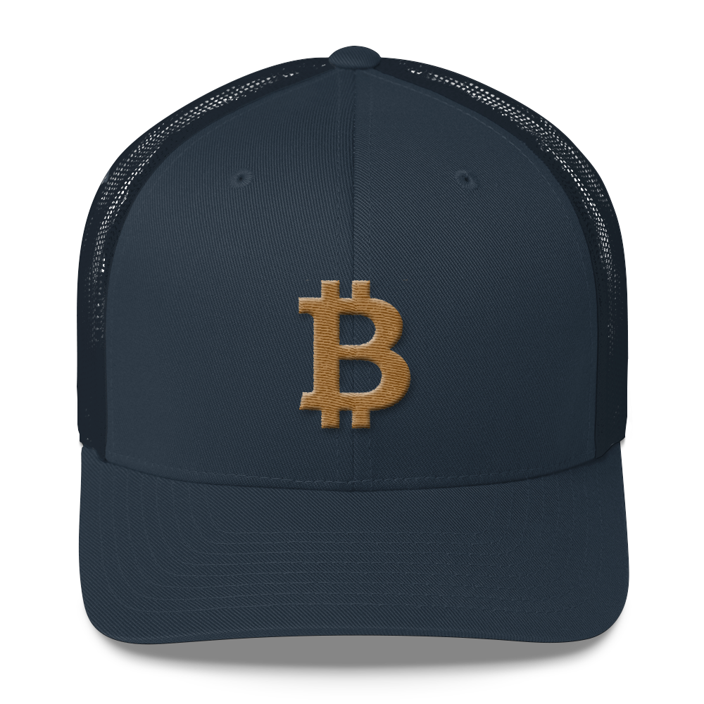 Bitcoin B Trucker Cap Gold  zeroconfs Navy  