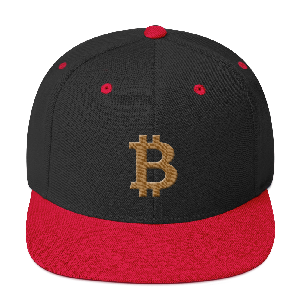 Bitcoin B Snapback Hat Gold  zeroconfs Black/ Red  