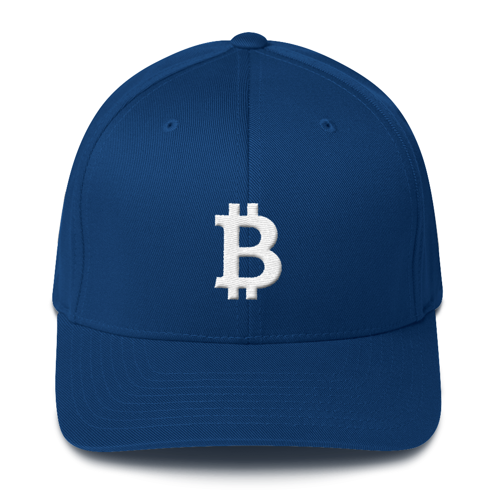 Bitcoin B Flexfit Cap White  zeroconfs Royal Blue S/M 