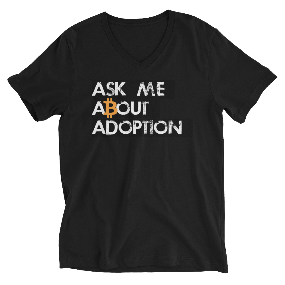 Ask Me About Adoption Bitcoin V-Neck T-Shirt  zeroconfs Black S 