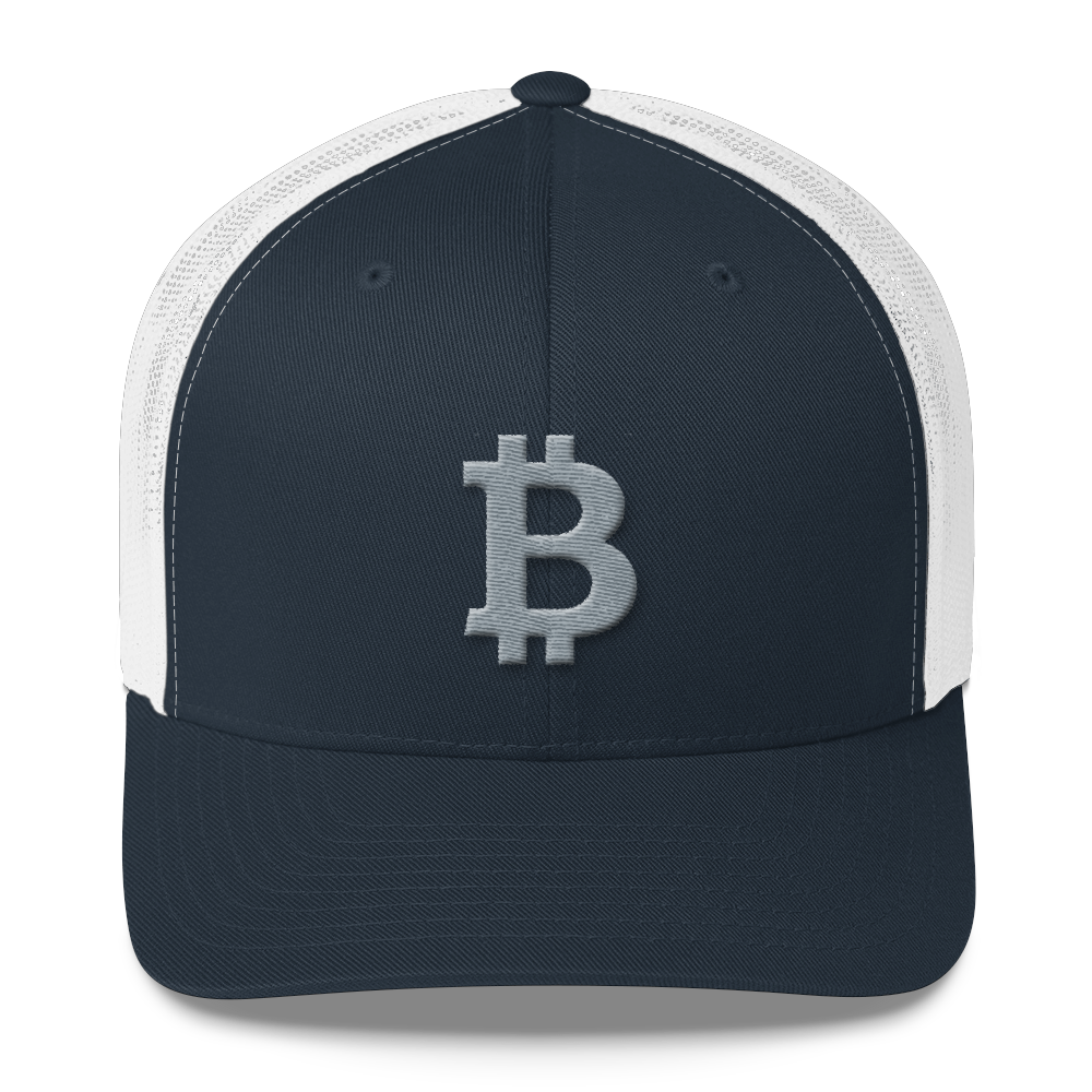 Bitcoin B Trucker Cap Gray  zeroconfs Navy/ White  