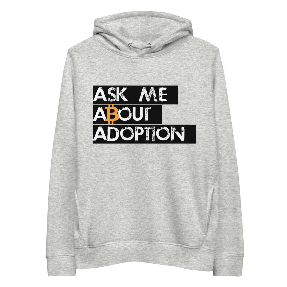 Ask Me About Adoption Bitcoin Premium Eco Hoodie  zeroconfs Heather Grey S 