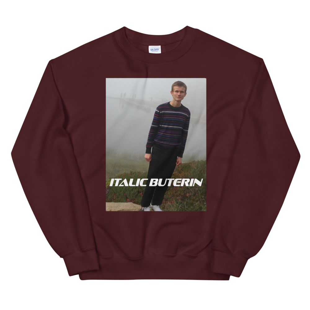 Italic Buterin Ethereum Sweatshirt  zeroconfs Maroon S 