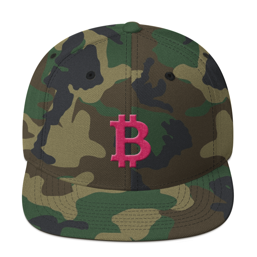 Bitcoin B Snapback Hat Pink  zeroconfs Green Camo  