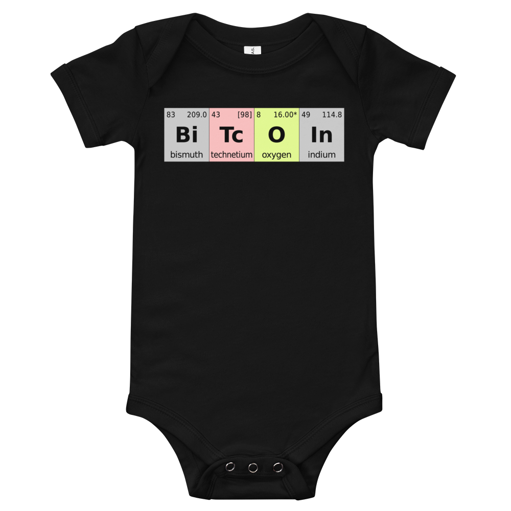 Bitcoin Periodic Table Baby Bodysuit  zeroconfs Black 3-6m 