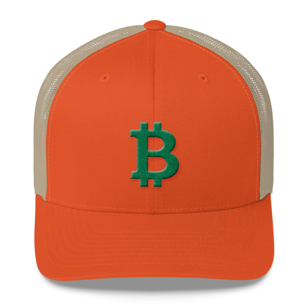 Bitcoin B Trucker Cap Green  zeroconfs Rustic Orange/ Khaki  