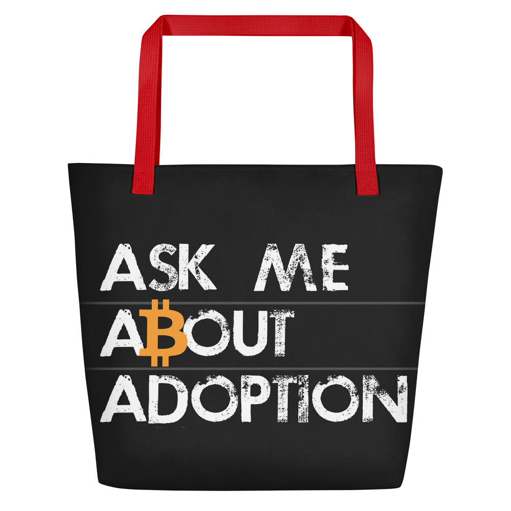 Ask Me About Adoption Bitcoin Beach Bag  zeroconfs Red  