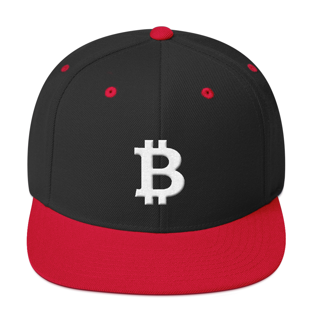 Bitcoin B Snapback Hat White  zeroconfs Black/ Red  