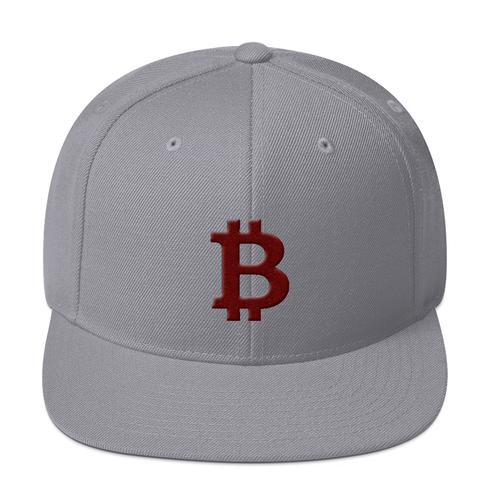 Bitcoin B Snapback Hat Maroon  zeroconfs Silver  
