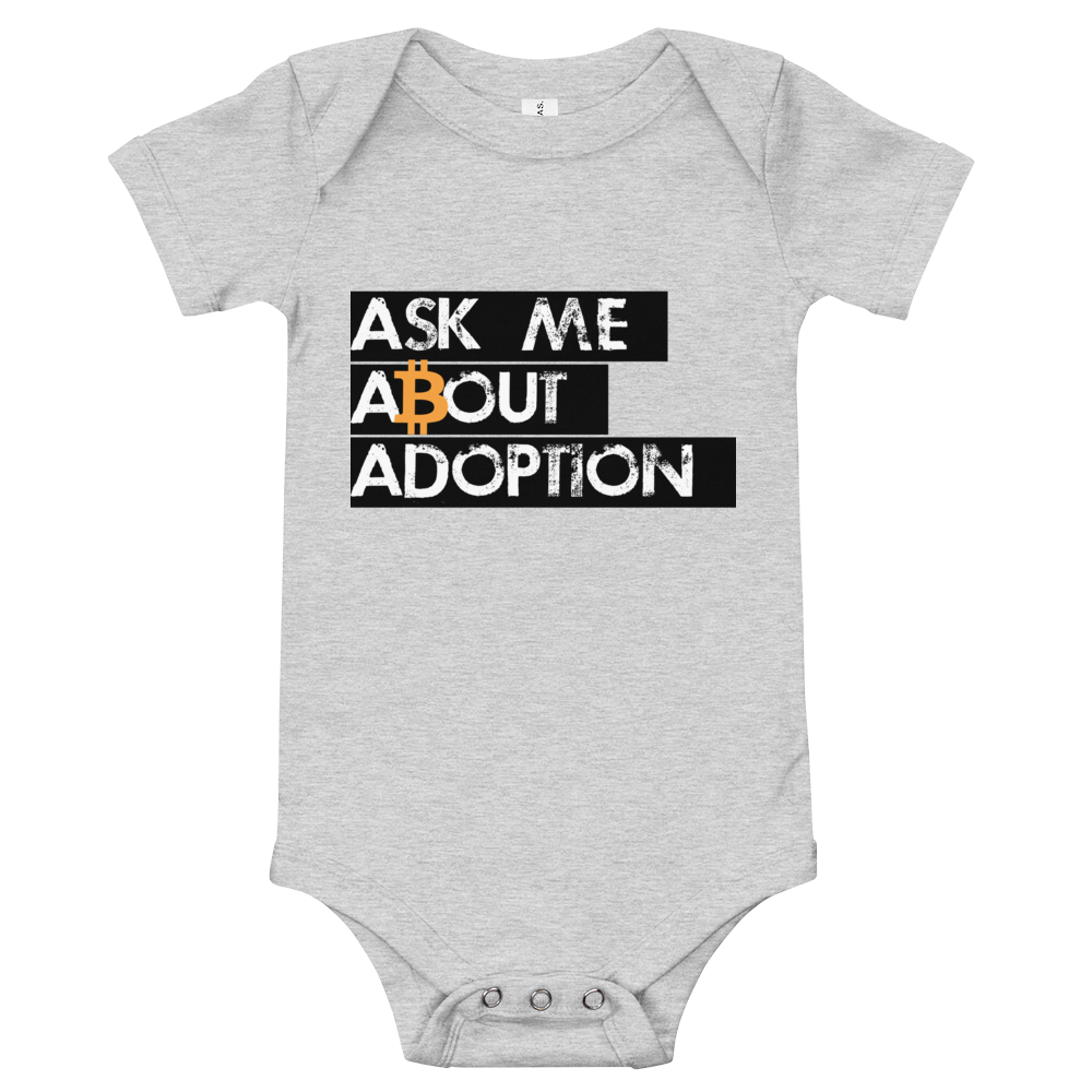 Ask Me About Adoption Bitcoin Baby Bodysuit  zeroconfs Athletic Heather 3-6m 