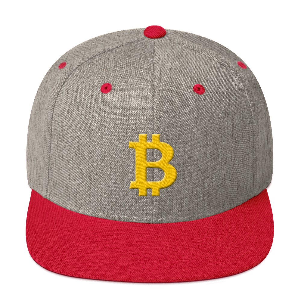 Bitcoin B Snapback Hat  zeroconfs Heather Grey/ Red  
