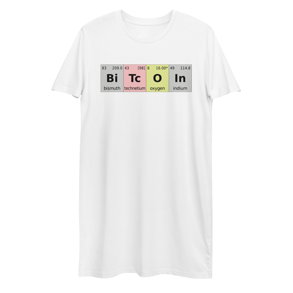 Bitcoin Periodic Table Premium T-Shirt Dress  zeroconfs White XS 