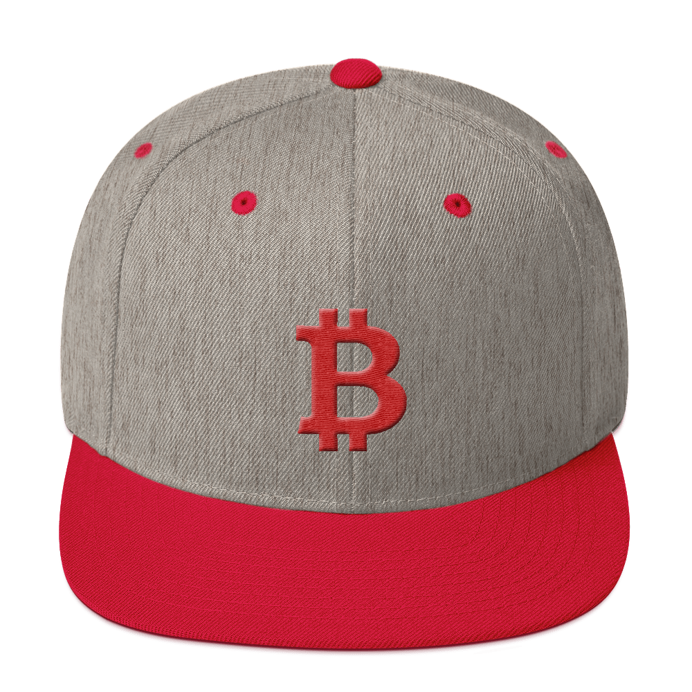 Bitcoin B Snapback Hat Red  zeroconfs Heather Grey/ Red  