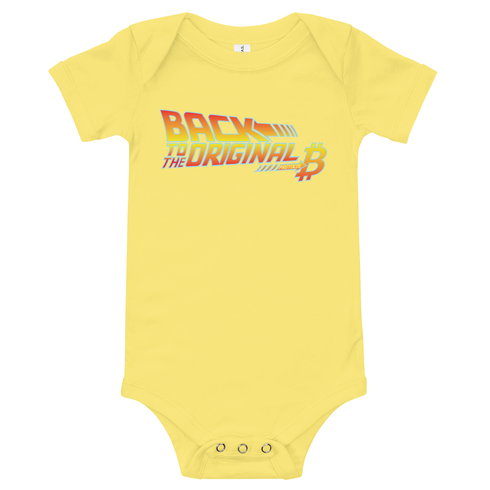 Back To The Original Bitcoin Protocol Baby Bodysuit  zeroconfs Yellow 3-6m 