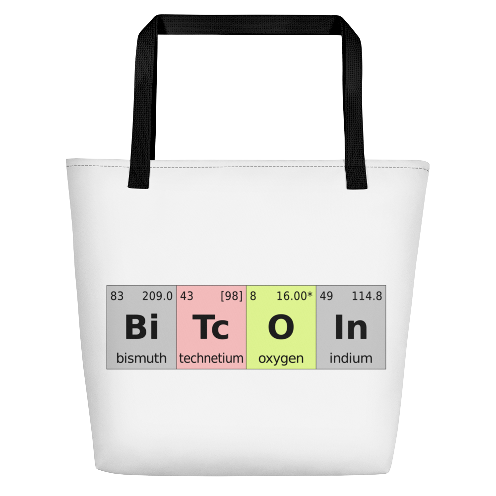 Bitcoin Periodic Table White Beach Bag  zeroconfs Black  