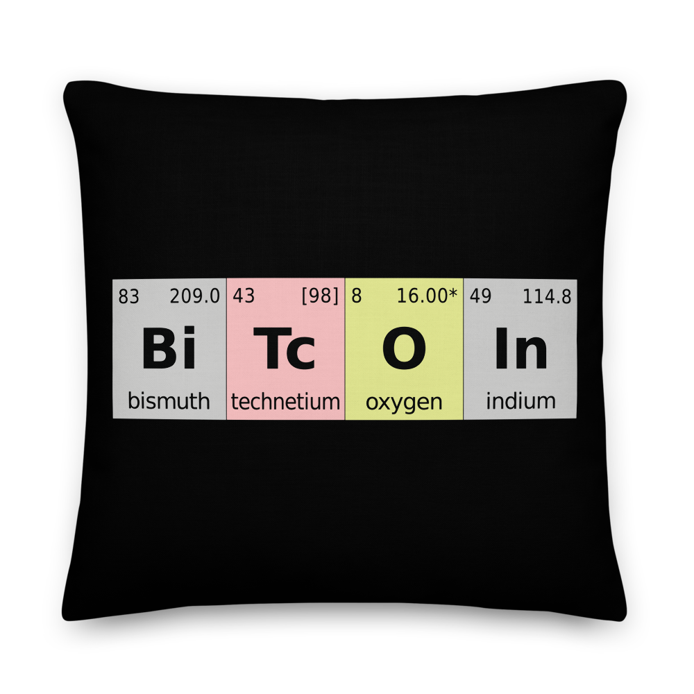 Bitcoin Periodic Table Premium Pillow  zeroconfs 22×22  