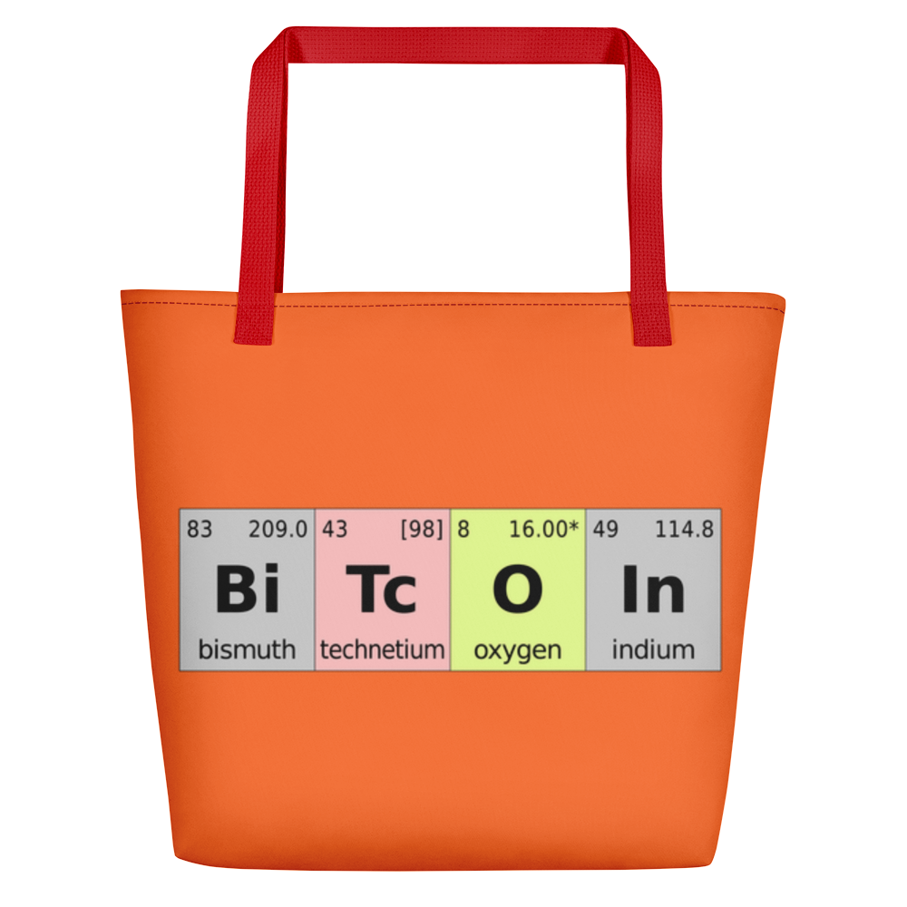 Bitcoin Periodic Table Orange Beach Bag  zeroconfs Red  