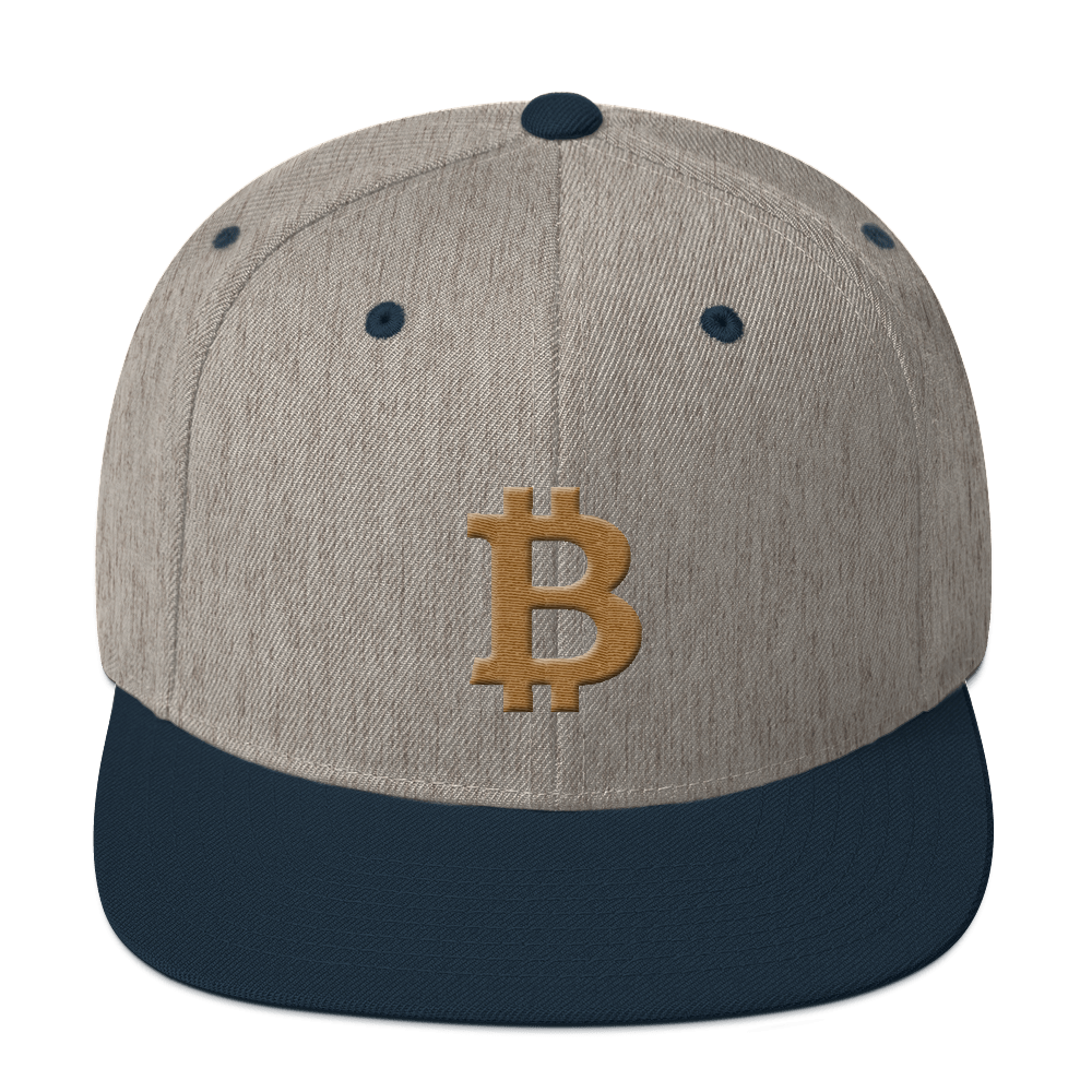Bitcoin B Snapback Hat Gold  zeroconfs Heather Grey/ Navy  