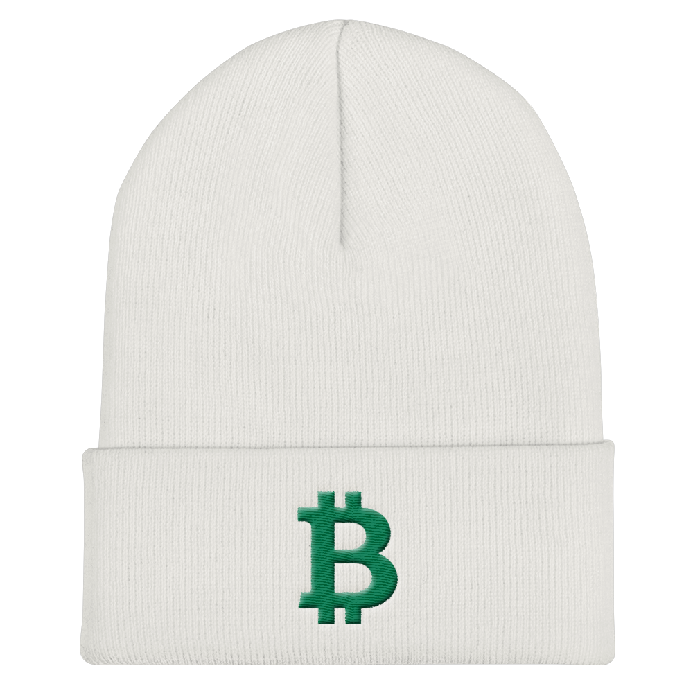 Bitcoin B Cuffed Beanie Green  zeroconfs White  