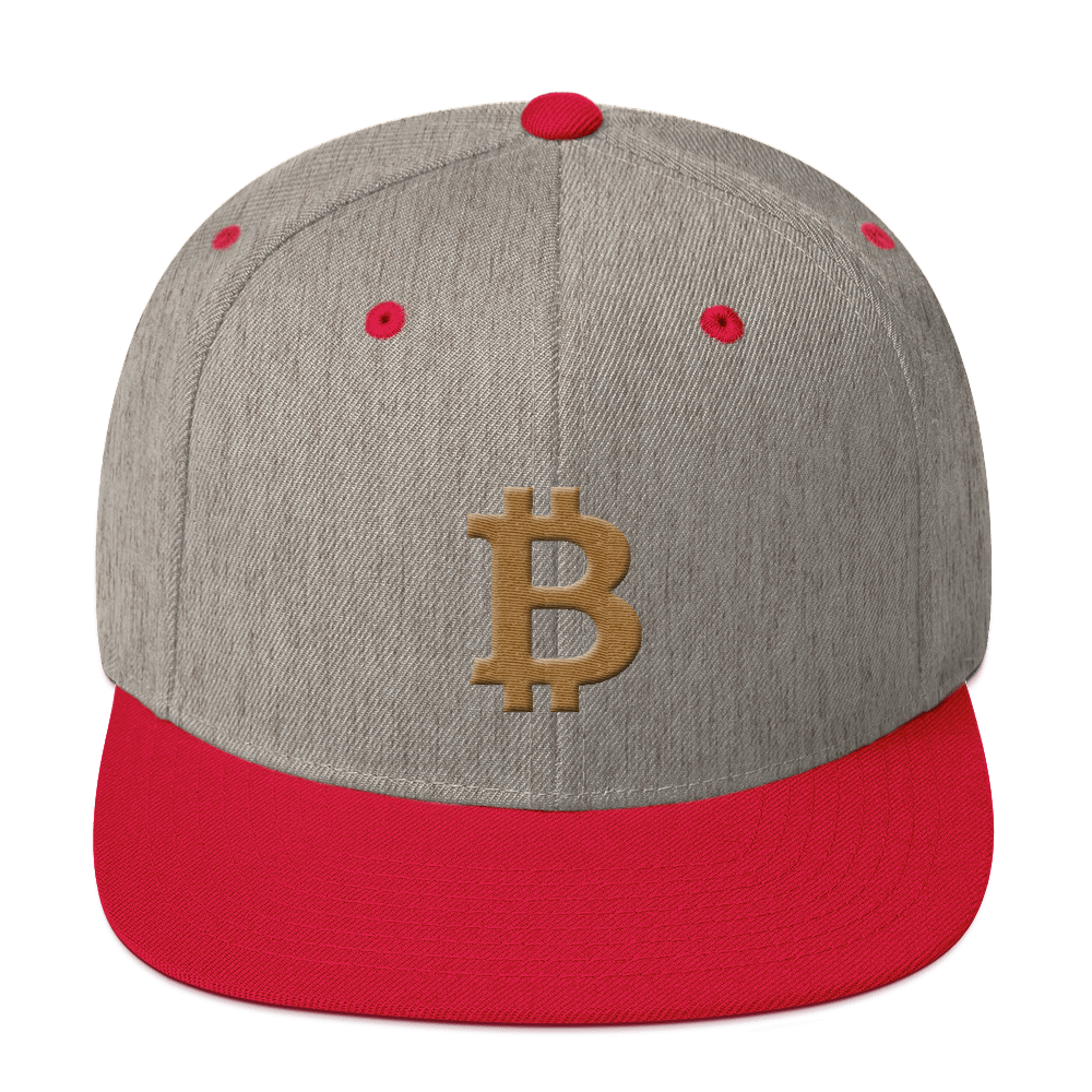 Bitcoin B Snapback Hat Gold  zeroconfs Heather Grey/ Red  