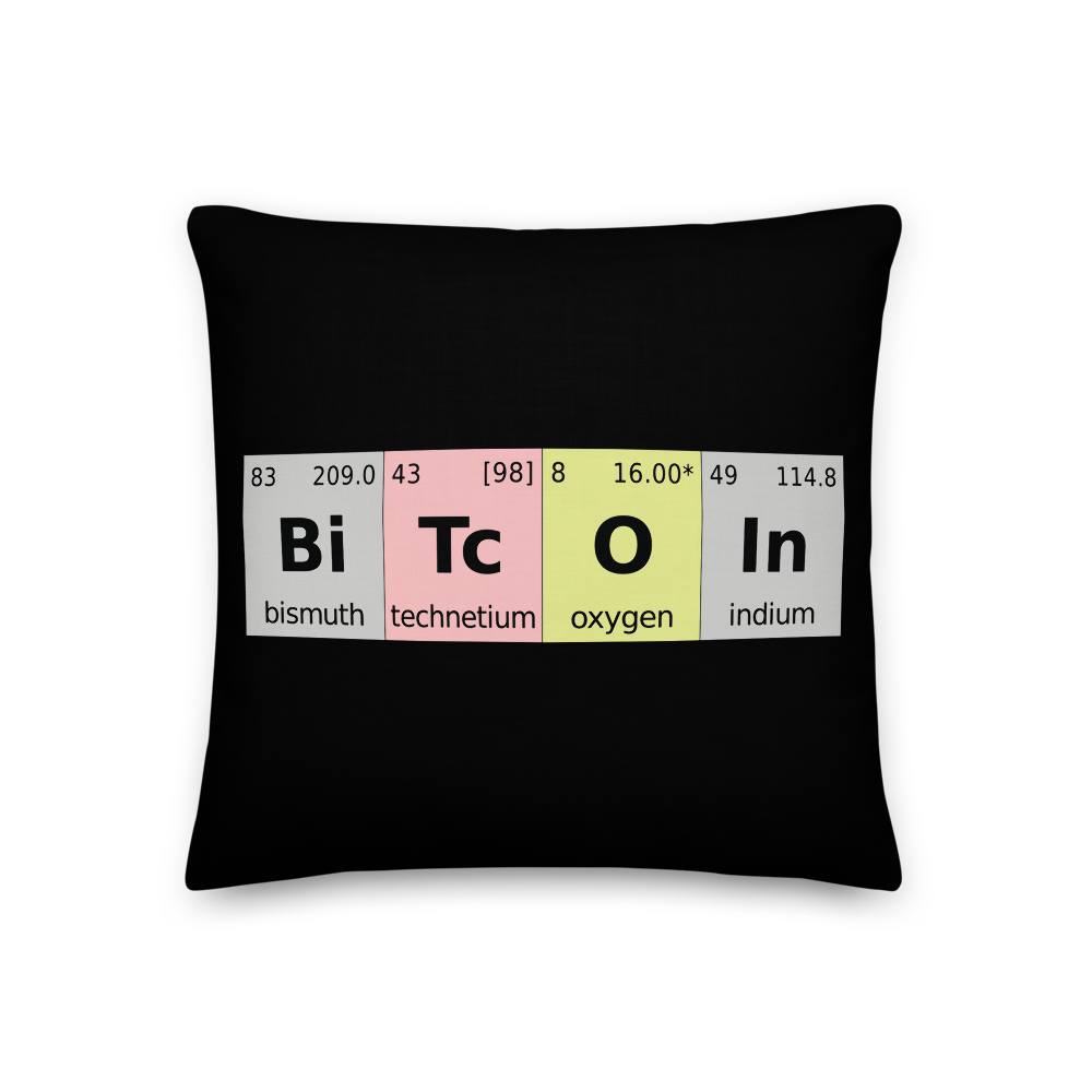 Bitcoin Periodic Table Premium Pillow  zeroconfs 18×18  