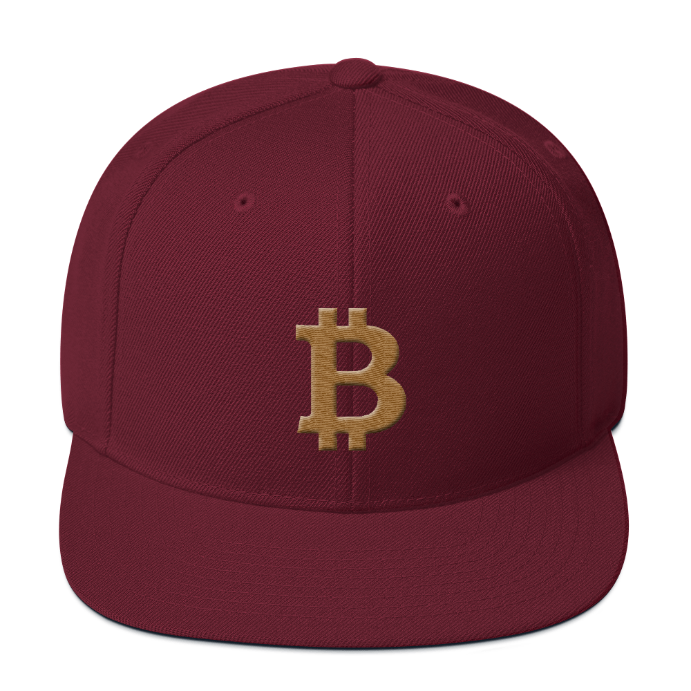 Bitcoin B Snapback Hat Gold  zeroconfs Maroon  