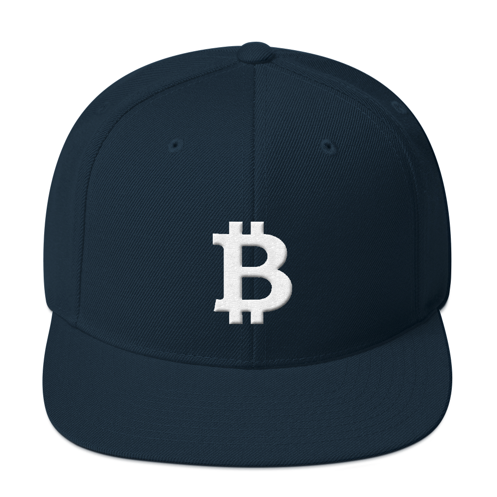 Bitcoin B Snapback Hat White  zeroconfs Dark Navy  