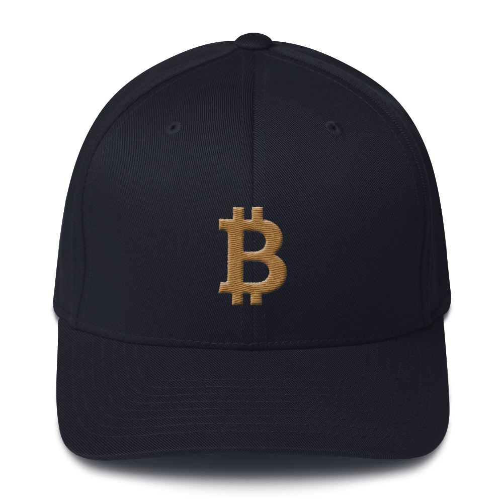 Bitcoin B Flexfit Cap Gold  zeroconfs Dark Navy S/M 