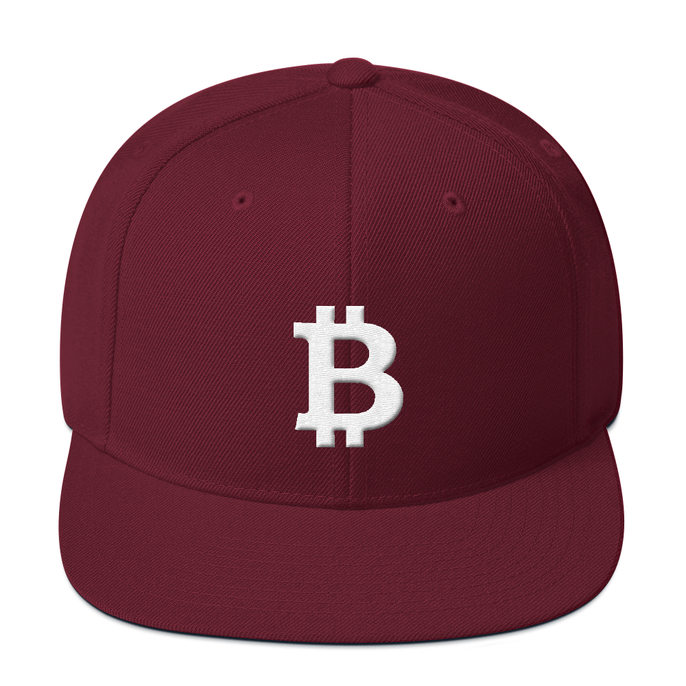 Bitcoin B Snapback Hat White  zeroconfs Maroon  