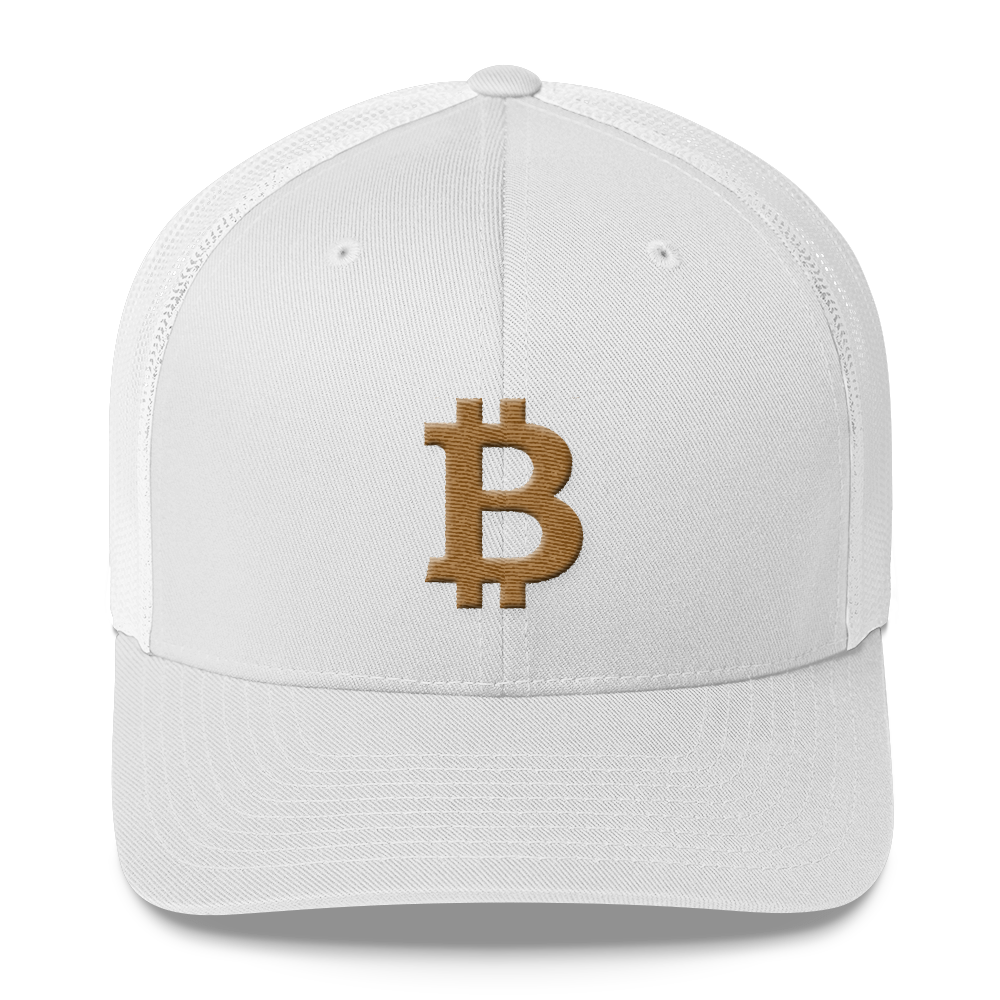 Bitcoin B Trucker Cap Gold  zeroconfs White  