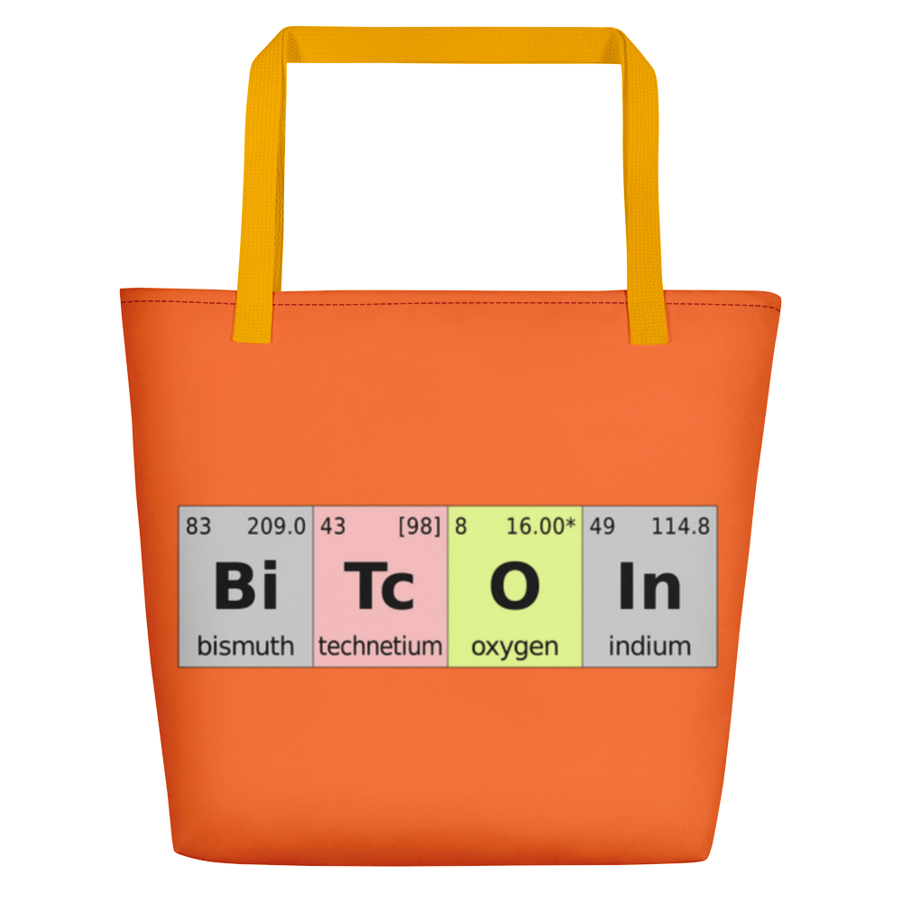 Bitcoin Periodic Table Orange Beach Bag  zeroconfs Yellow  