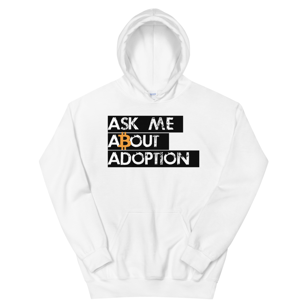 Ask Me About Adoption Bitcoin Hooded Sweatshirt  zeroconfs White S 