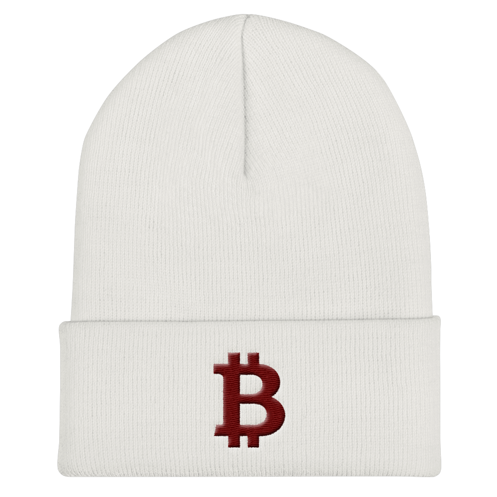 Bitcoin B Cuffed Beanie Maroon  zeroconfs White  