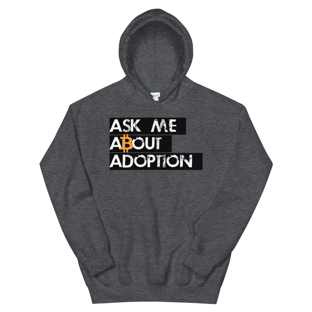 Ask Me About Adoption Bitcoin Hooded Sweatshirt  zeroconfs Dark Heather S 