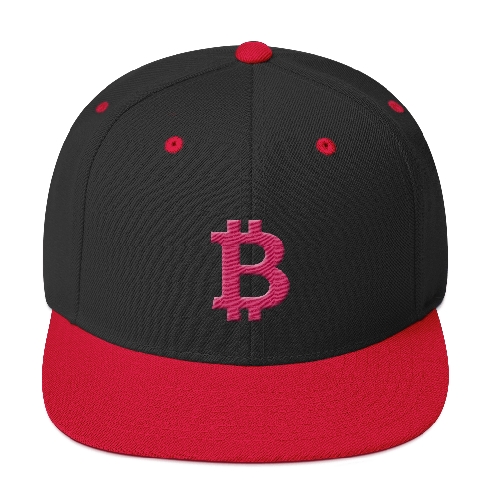 Bitcoin B Snapback Hat Pink  zeroconfs Black/ Red  