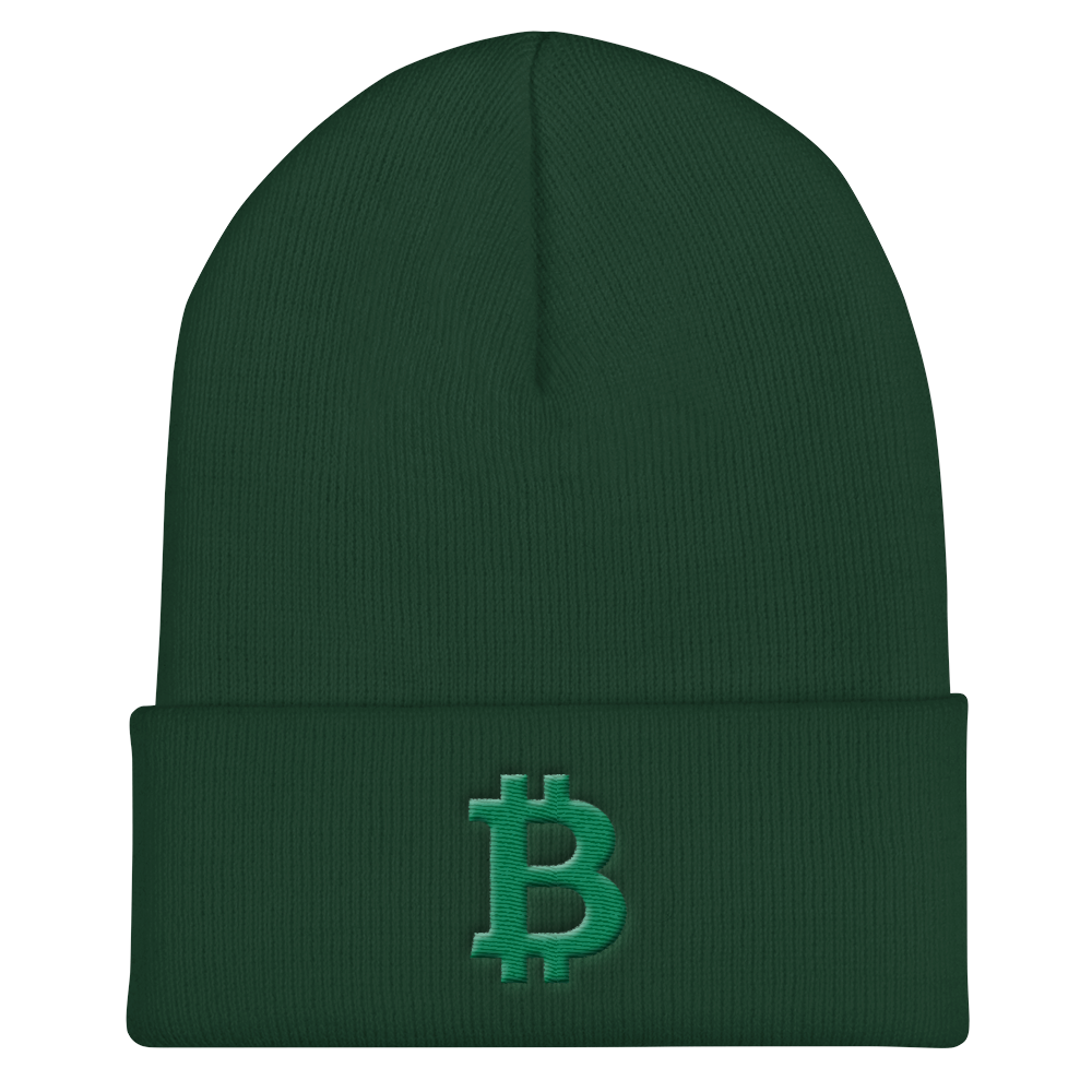 Bitcoin B Cuffed Beanie Green  zeroconfs Spruce  