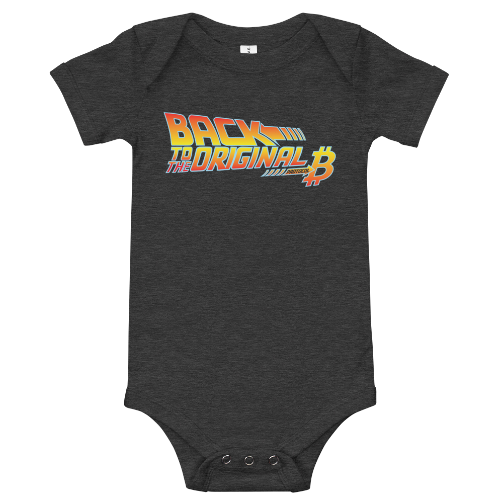 Back To The Original Bitcoin Protocol Baby Bodysuit  zeroconfs Dark Grey Heather 3-6m 