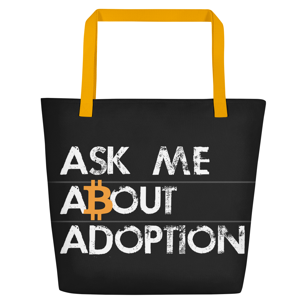 Ask Me About Adoption Bitcoin Beach Bag  zeroconfs Yellow  