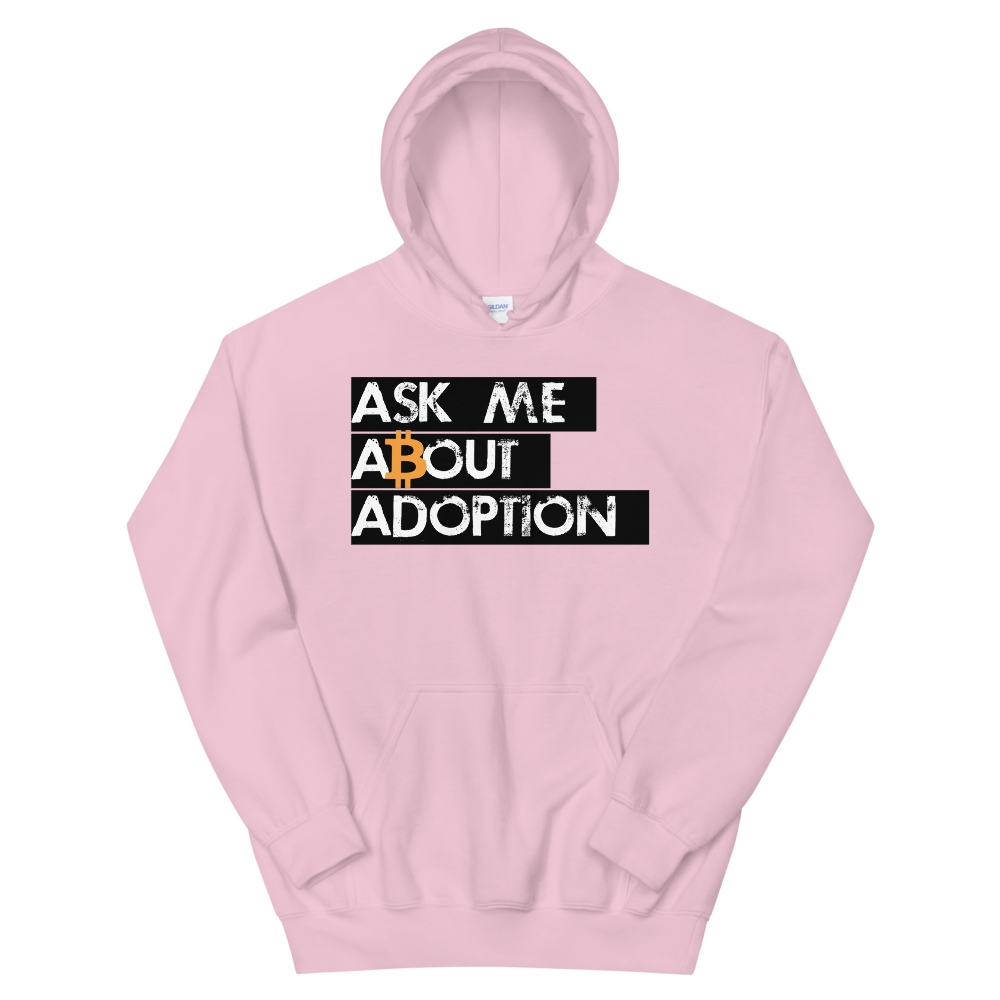 Ask Me About Adoption Bitcoin Hooded Sweatshirt  zeroconfs Light Pink S 