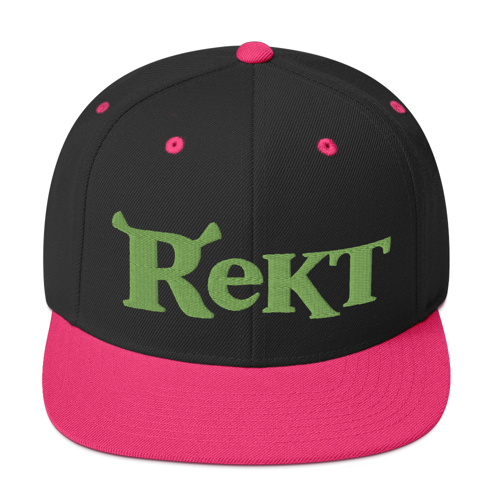 Rekt Crypto Snapback Hat  zeroconfs Black/ Neon Pink  