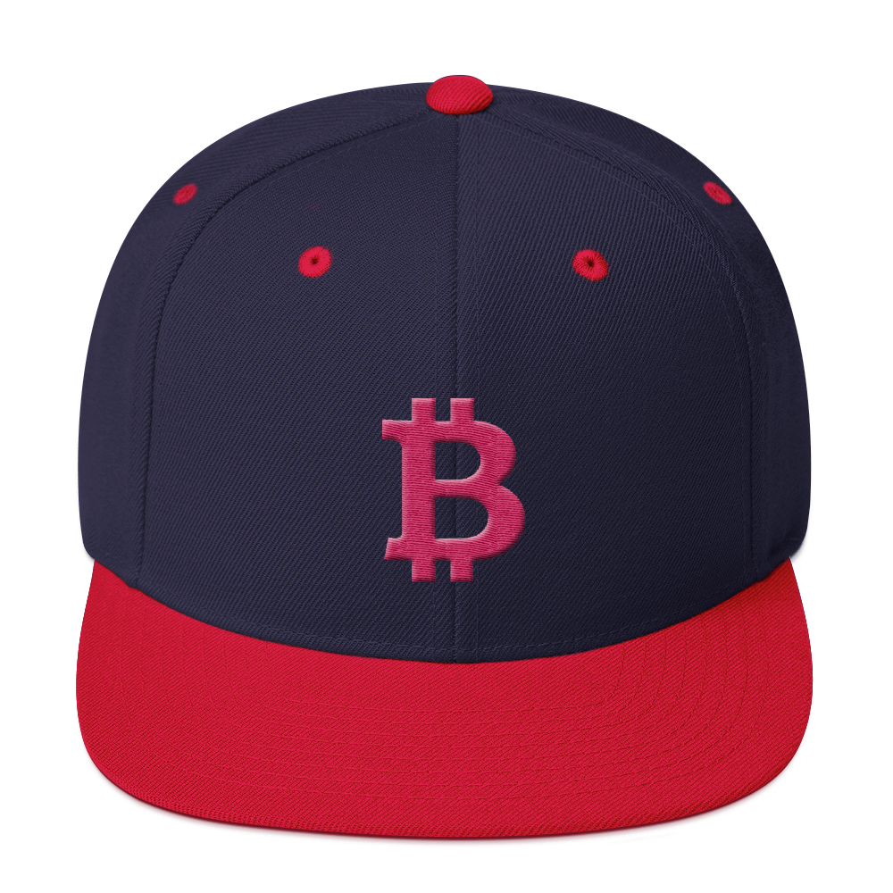 Bitcoin B Snapback Hat Pink  zeroconfs Navy/ Red  