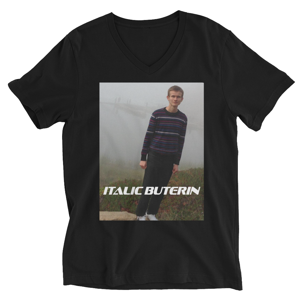 Italic Buterin Ethereum V-Neck T-Shirt  zeroconfs Black XS 