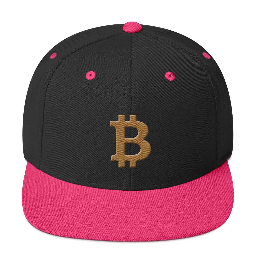 Bitcoin B Snapback Hat Gold  zeroconfs Black/ Neon Pink  