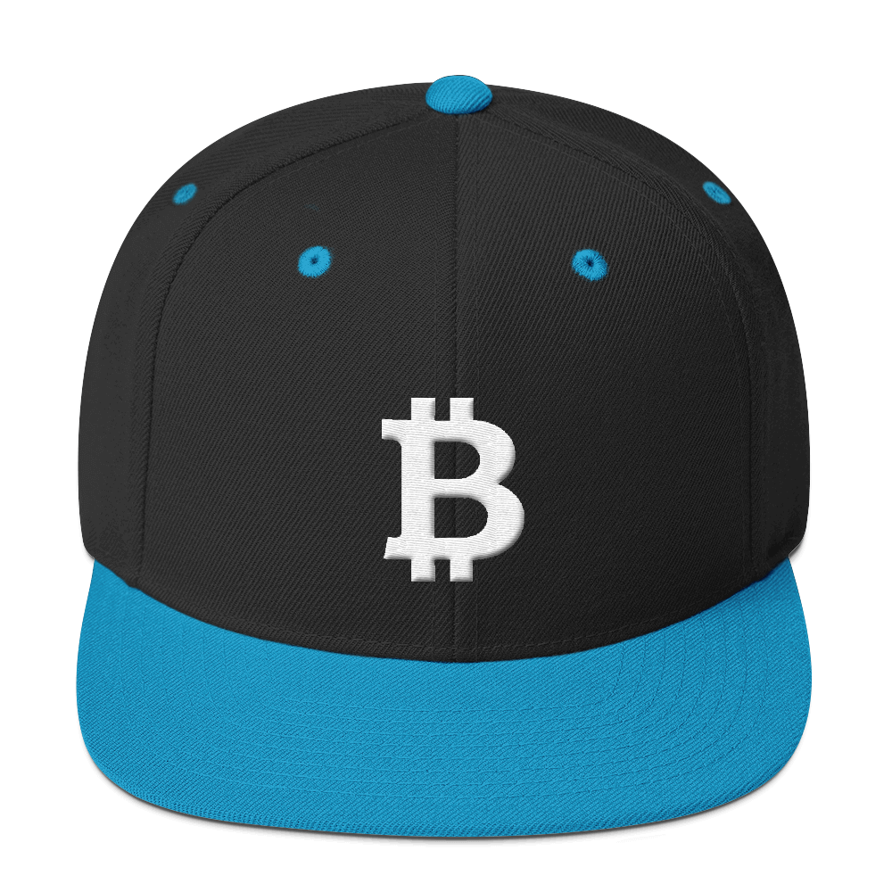 Bitcoin B Snapback Hat White  zeroconfs Black/ Teal  