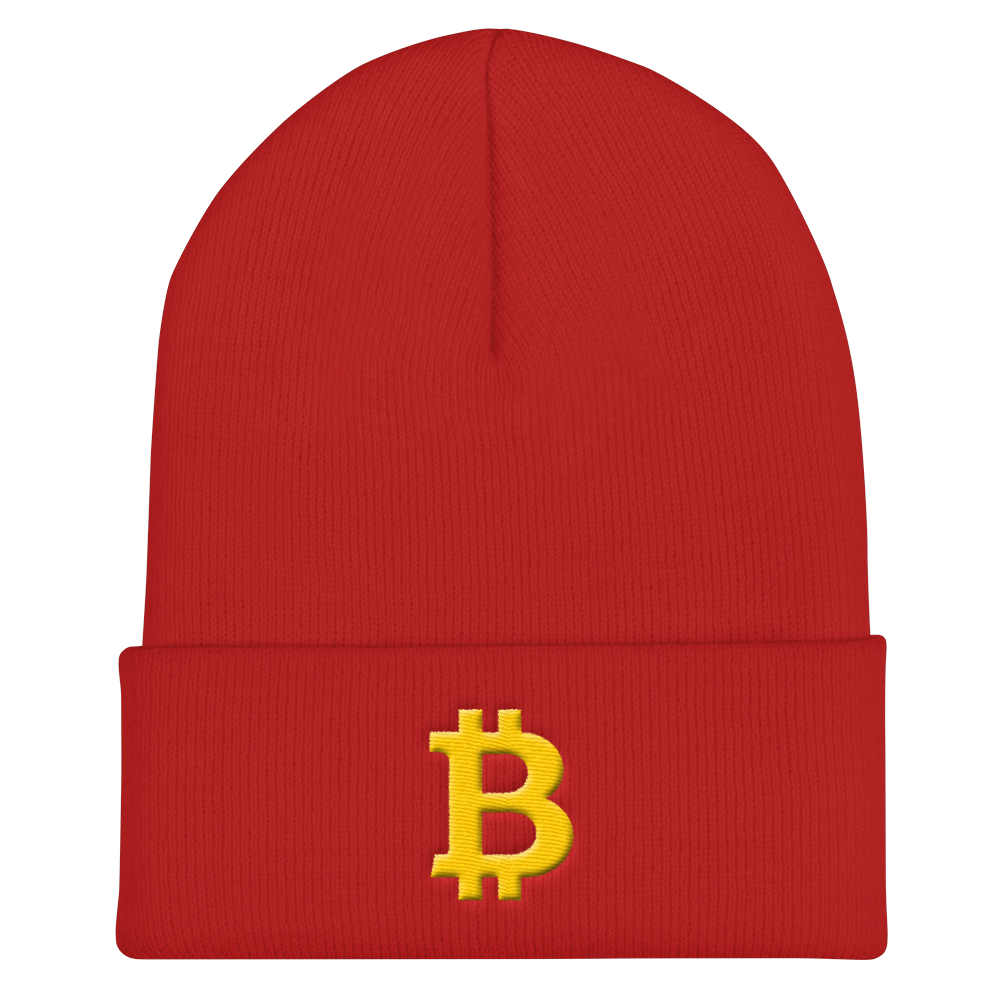 Bitcoin B Cuffed Beanie  zeroconfs Red  