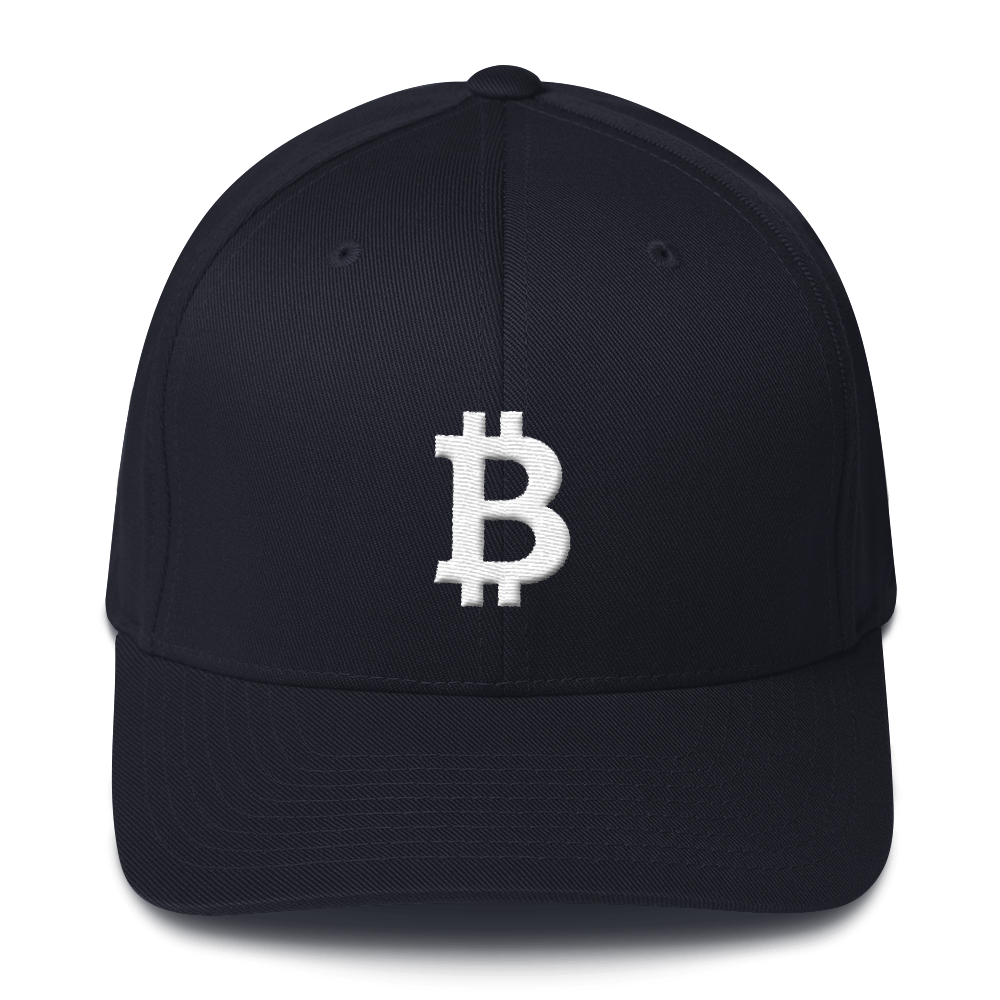 Bitcoin B Flexfit Cap White  zeroconfs Dark Navy S/M 