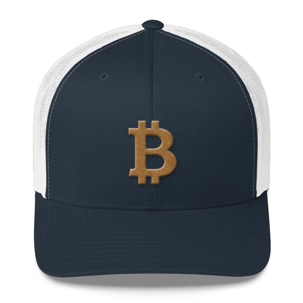 Bitcoin B Trucker Cap Gold  zeroconfs Navy/ White  